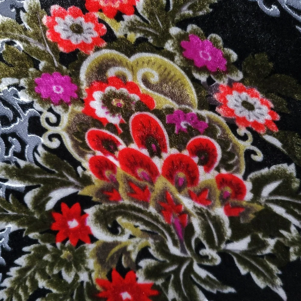 Vintage Betsey Johnson Dark Romance Floral Velvet Burnout Silk Slip Dress - Picture 6 of 9